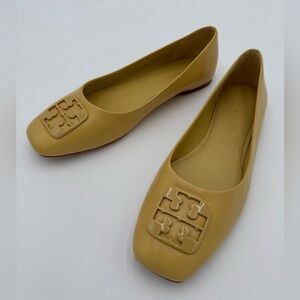 NewTory Burch Georgia Ballet Flats Athene Pale Yellow Size 8.5 Soft Calf Leather
